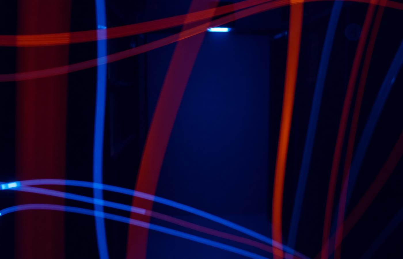 Abstract long exposure of red and blue light trails